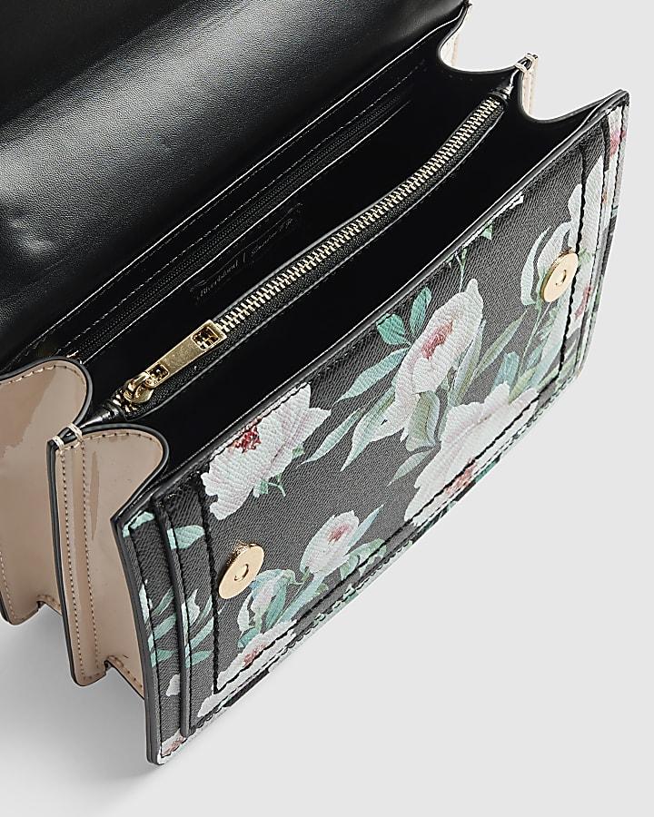 river island Black Floral Panelled Shoulder bag