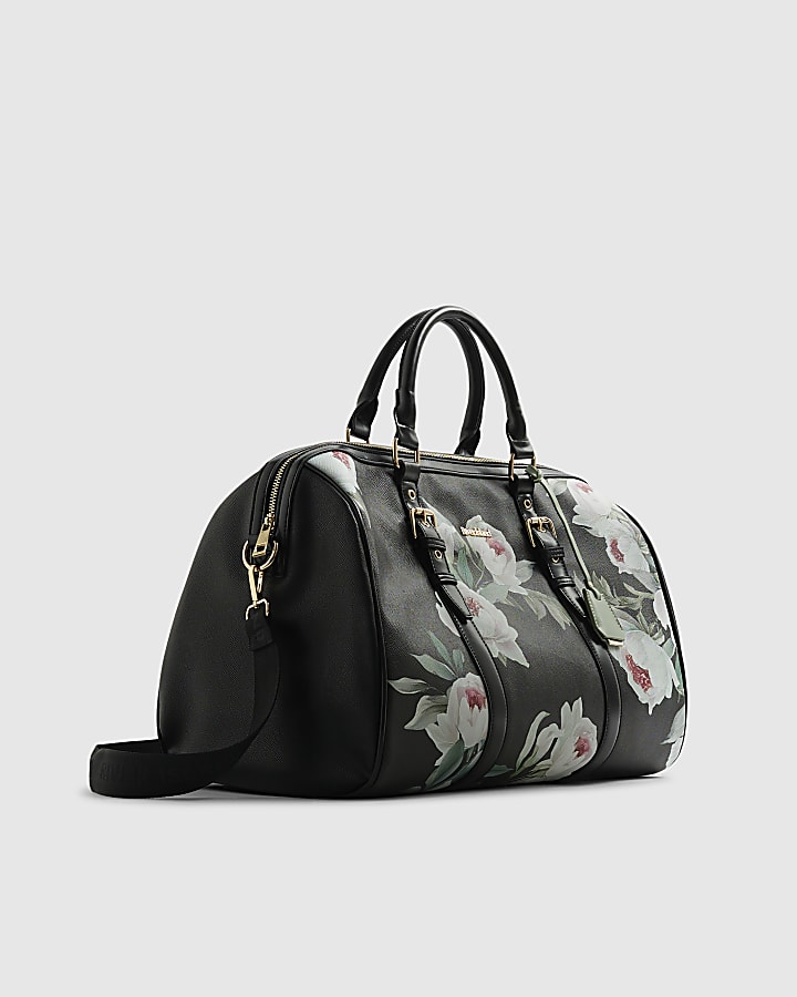 River Island Black Floral Print Barrel Bundle Bag
