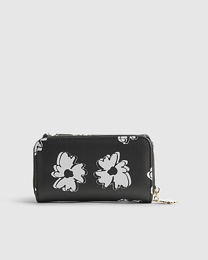 River Island Black Floral Print Purse