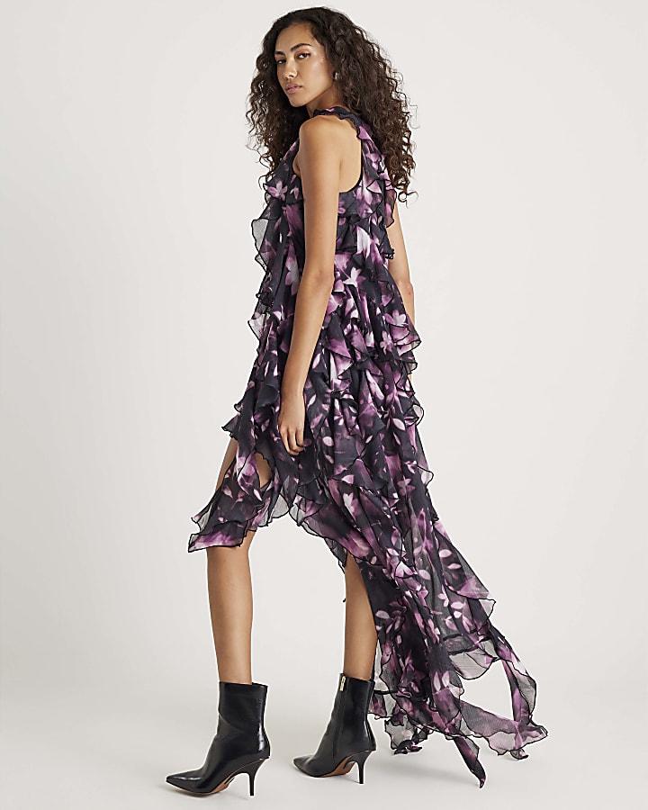 River Island Black Floral Ruffle Maxi Dress