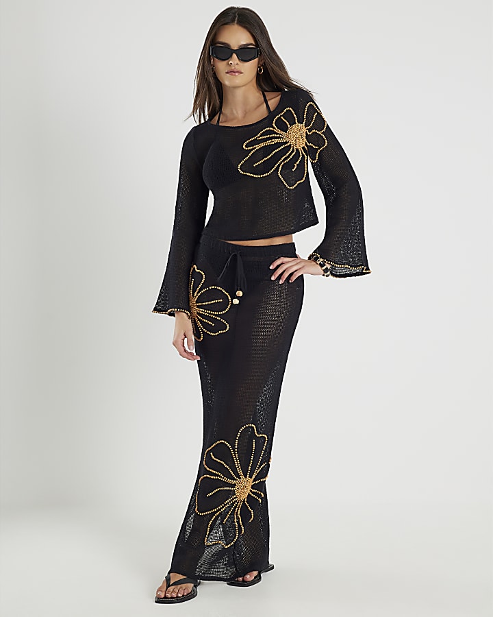 River Island Black Flower Beach Crop Top