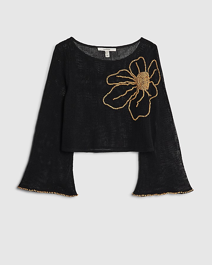 river island Black Flower Beach Crop Top