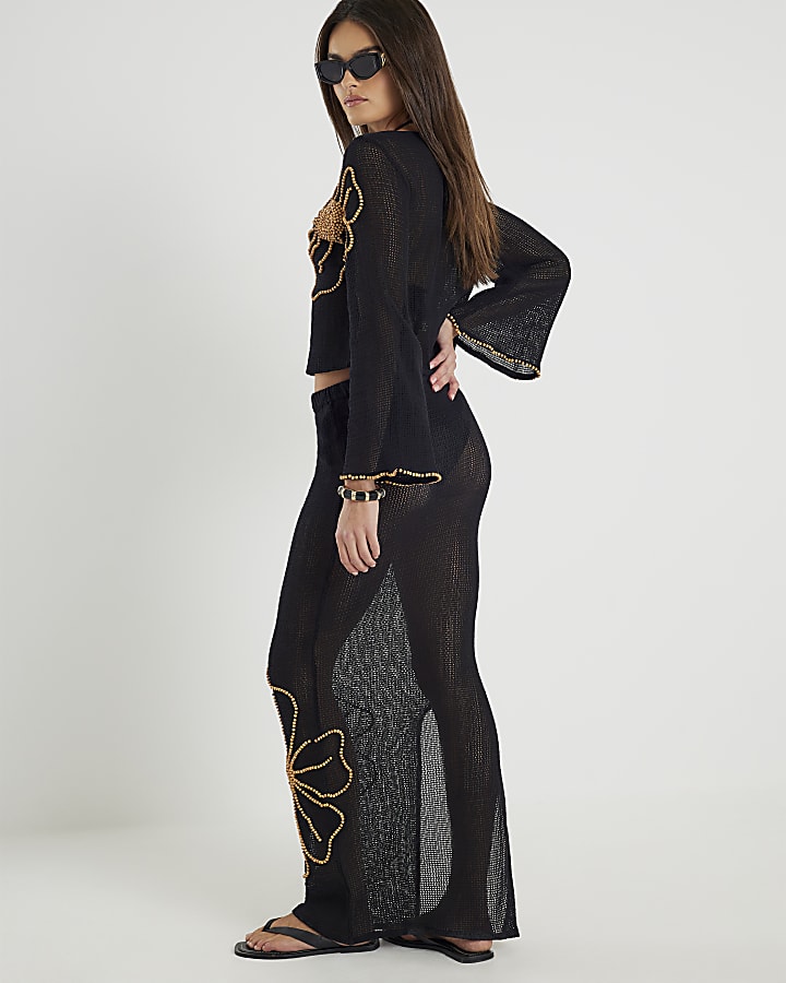 River Island Black Flower Beach Maxi Skirt