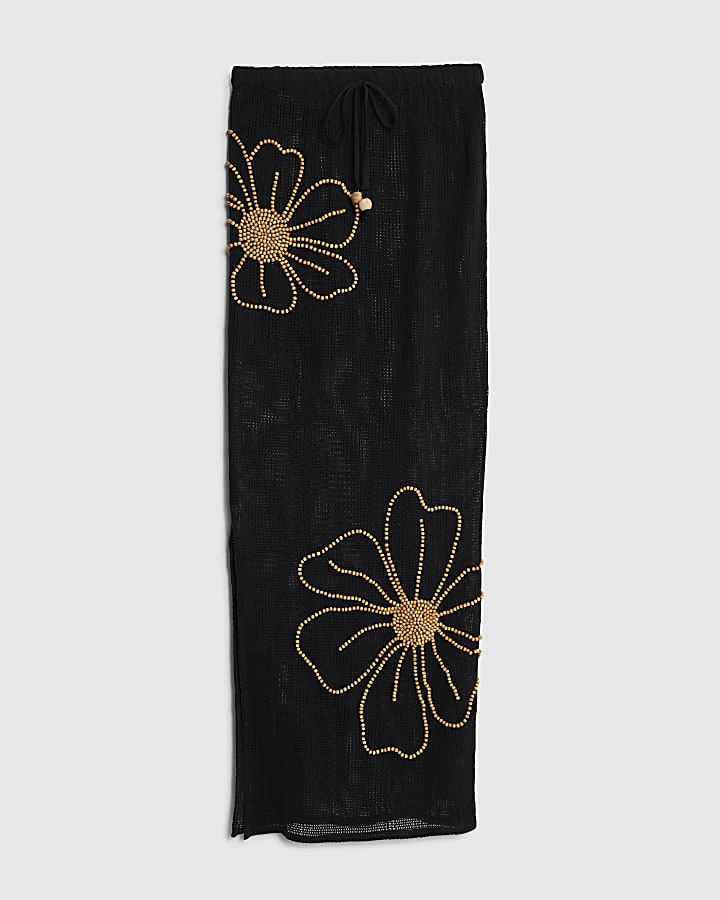 river island Black Flower Beach Maxi Skirt