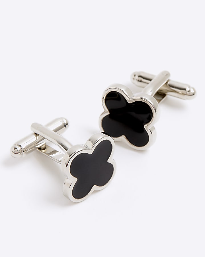 river island Black Flower Inlay Cufflinks