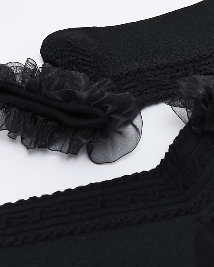 river island Black frill ankle socks