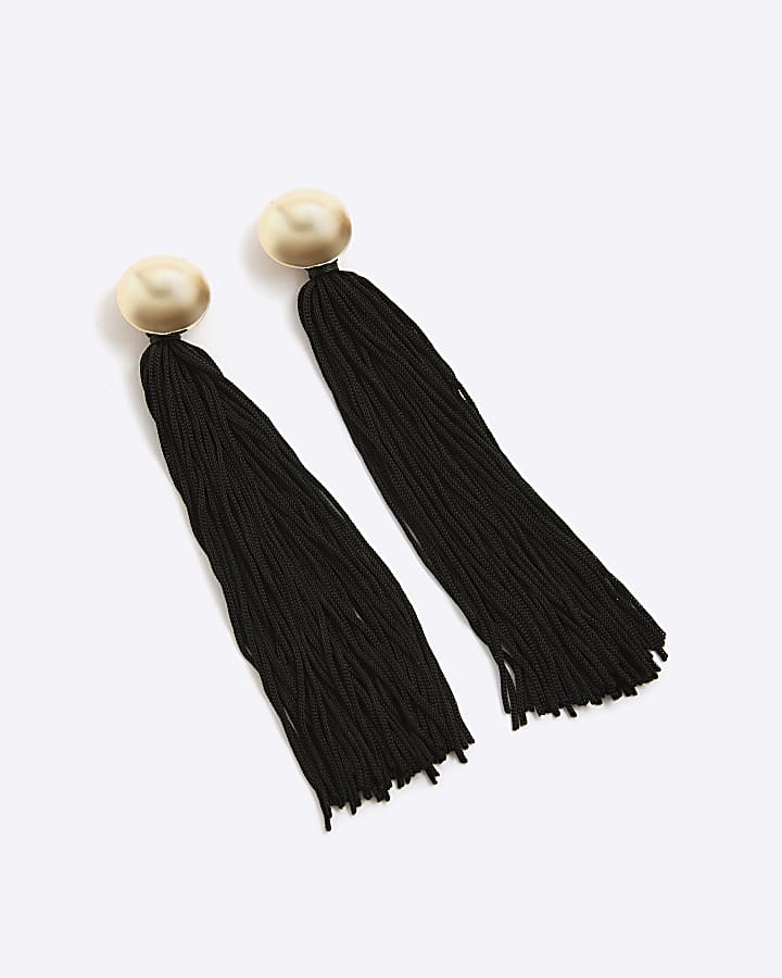 River Island Black Fringed Drop Earrings