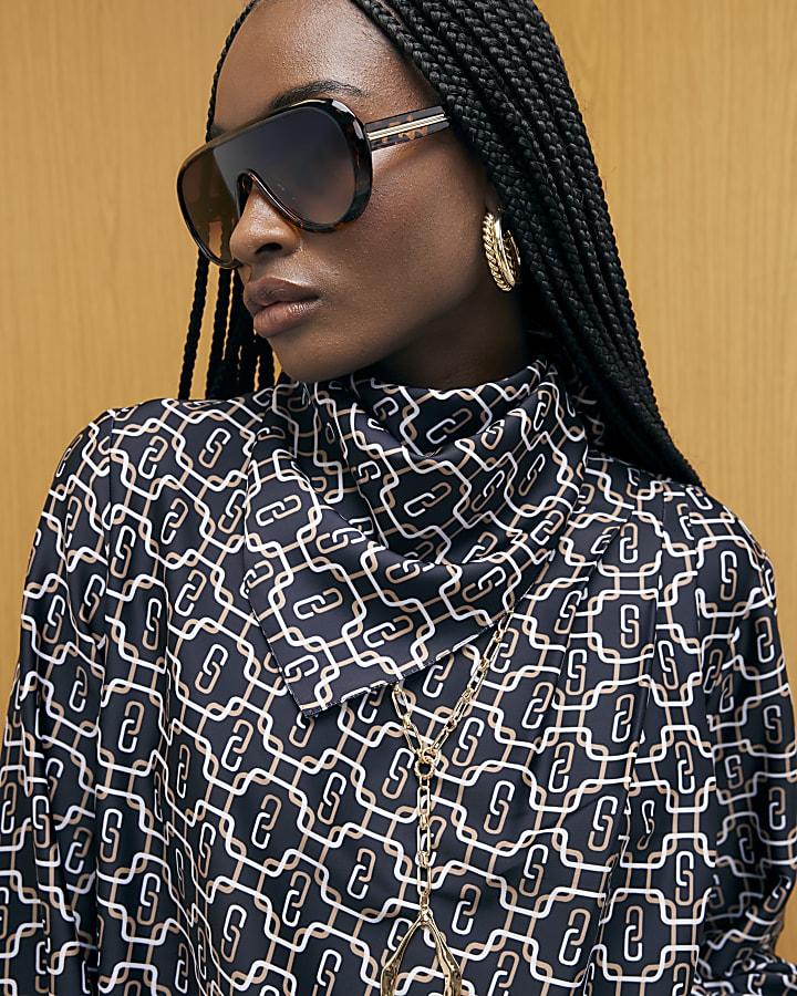 River Island Black Geometric Print Scarf Shirt