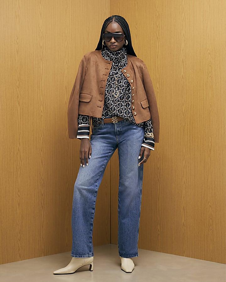 River Island Black Geometric Print Scarf Shirt