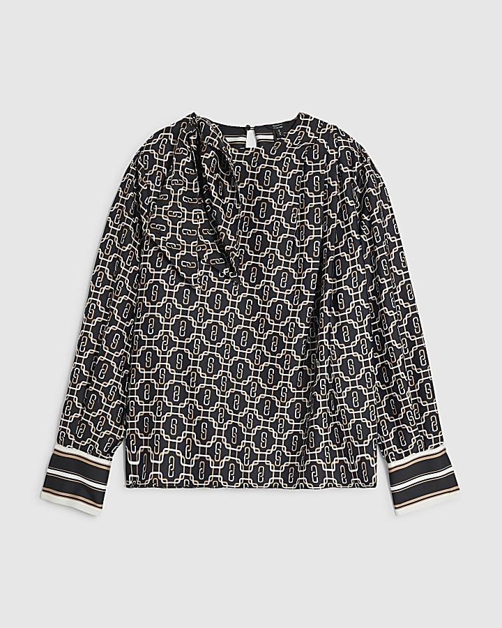 river island Black Geometric Print Scarf Shirt