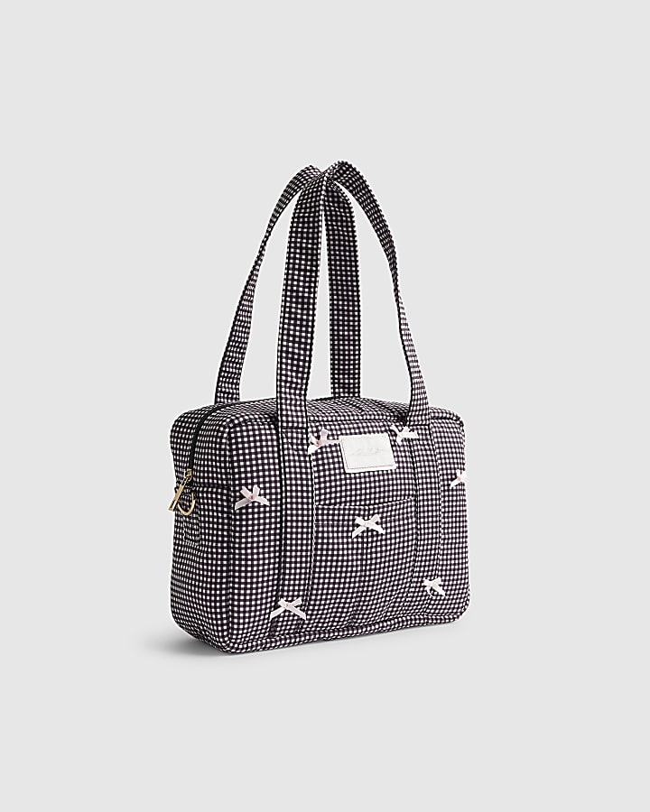 river island Black Gingham Bow Holdall Bag