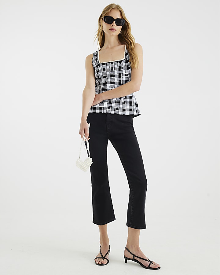 River Island Black Gingham Knitted Pearl Trim Vest