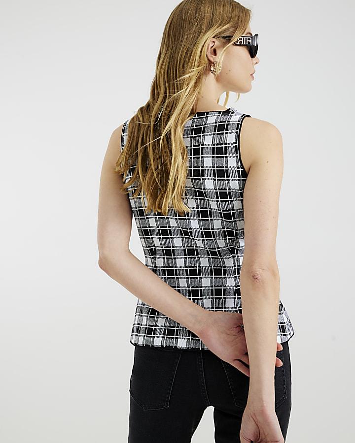 River Island Black Gingham Knitted Pearl Trim Vest
