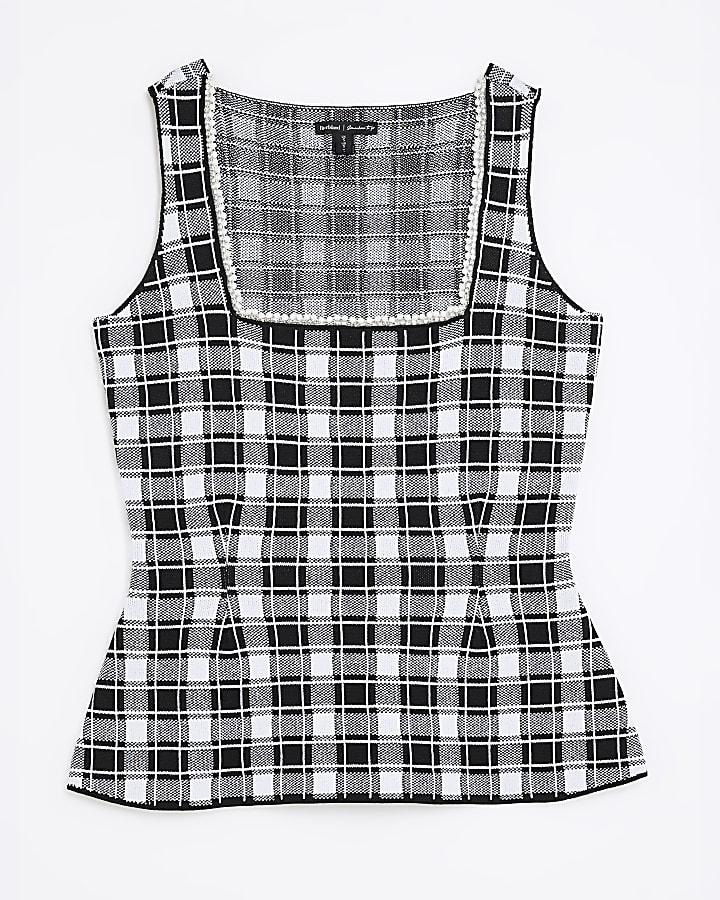 river island Black Gingham Knitted Pearl Trim Vest