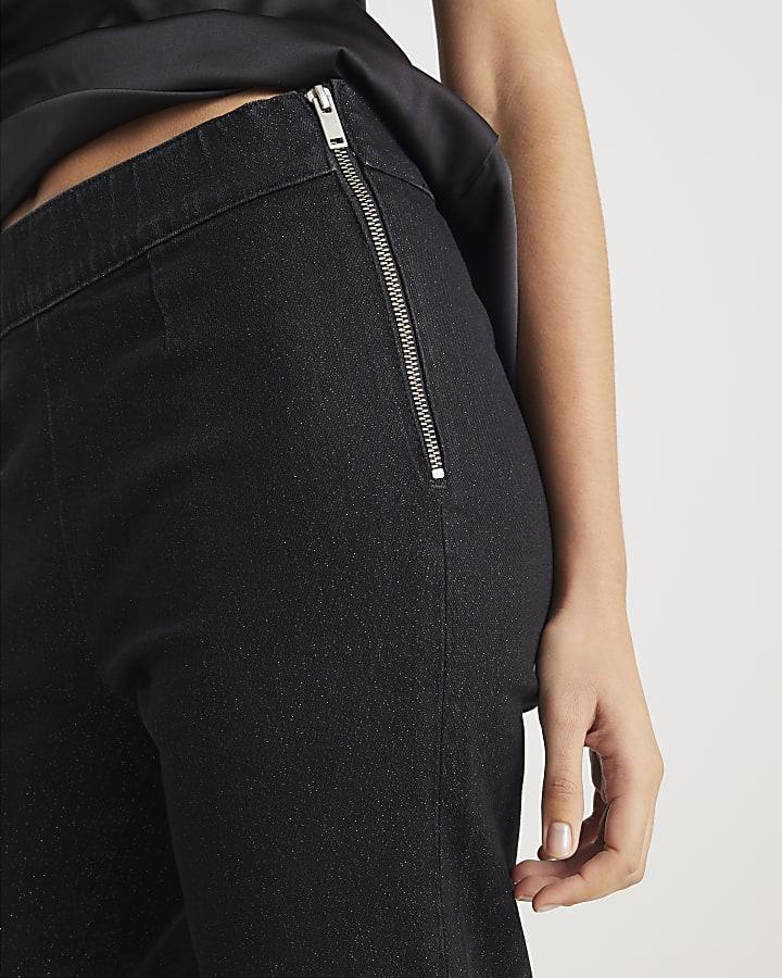 River Island Black Glitter Turn Up Cuff Slim Jeans