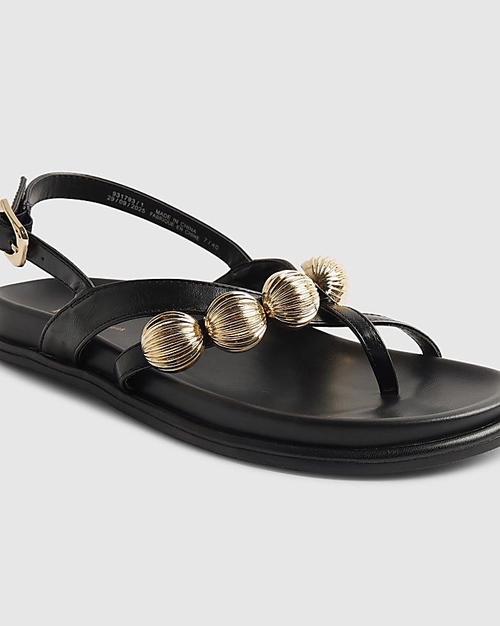 river island Black Gold Ball Strap Footbed Sandals