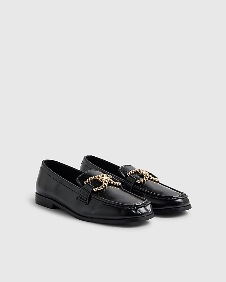 River Island Black Gold Trim Loafers