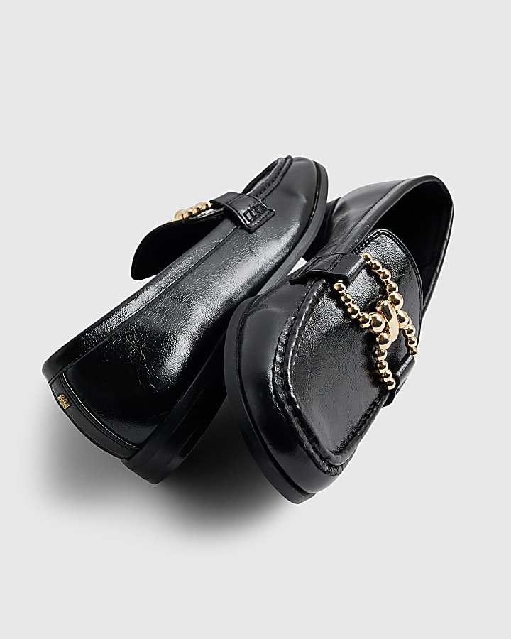 River Island Black Gold Trim Loafers