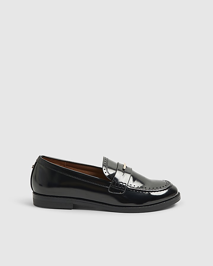 River Island Black Gold Trim Loafers