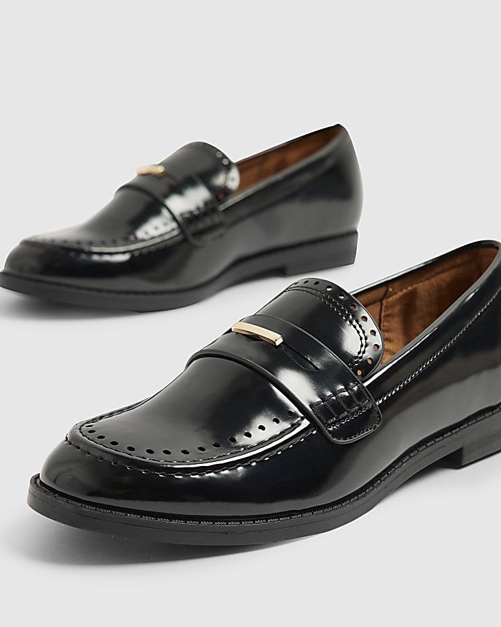 river island Black Gold Trim Loafers