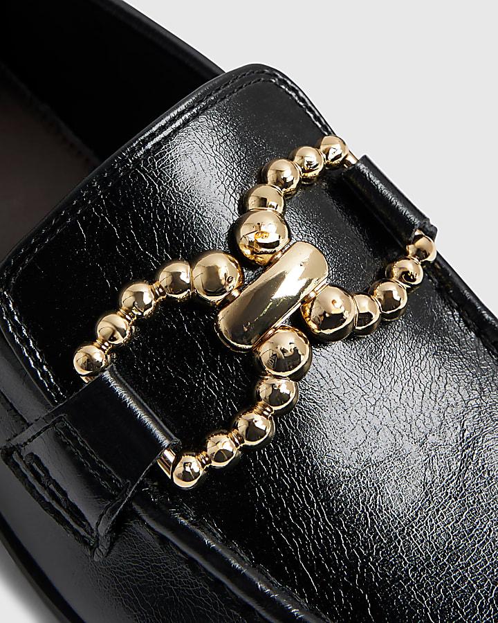 river island Black Gold Trim Loafers