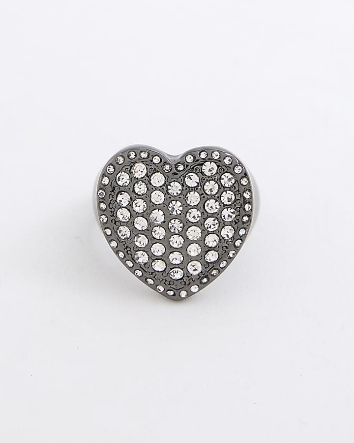 River Island Black Heart Gunmetal Ring