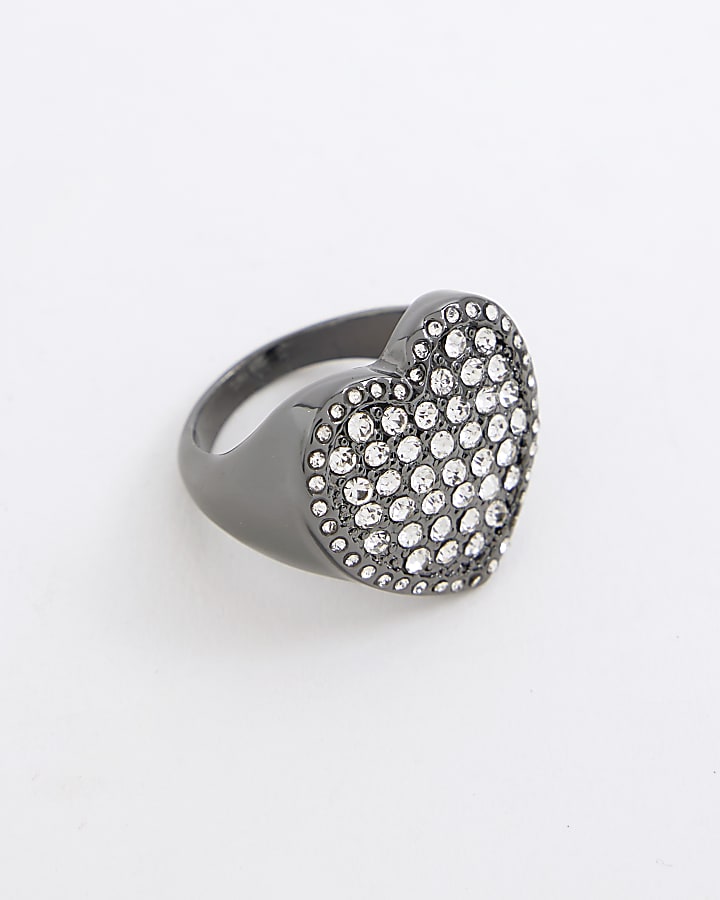 River Island Black Heart Gunmetal Ring