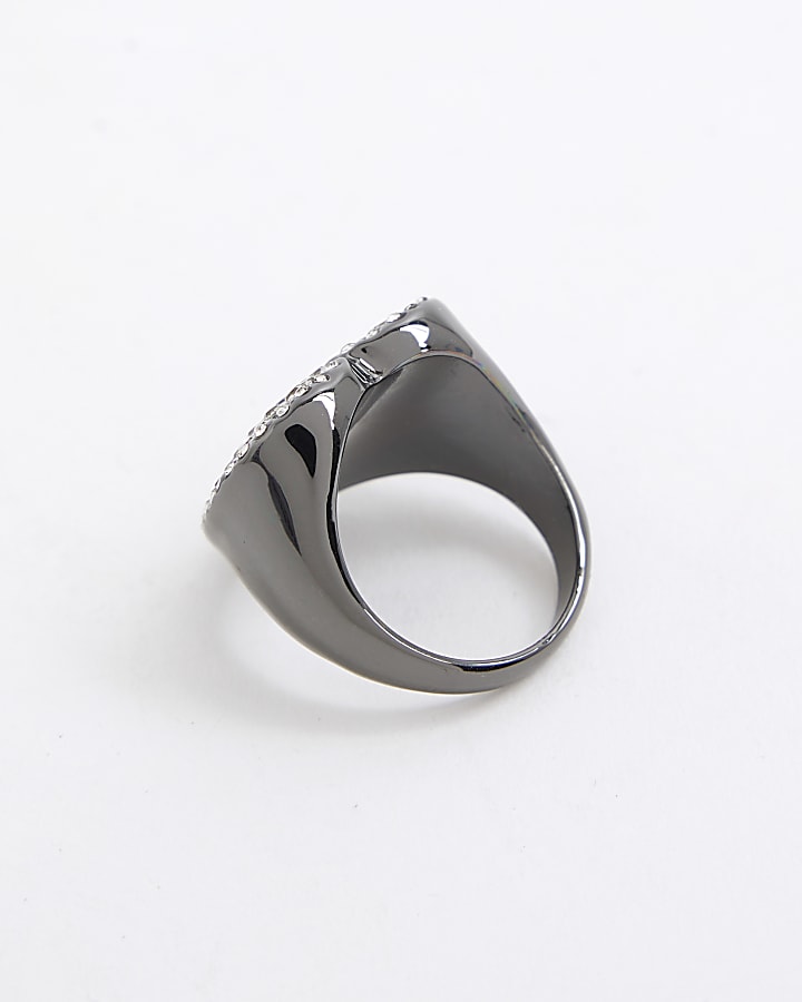 river island Black Heart Gunmetal Ring