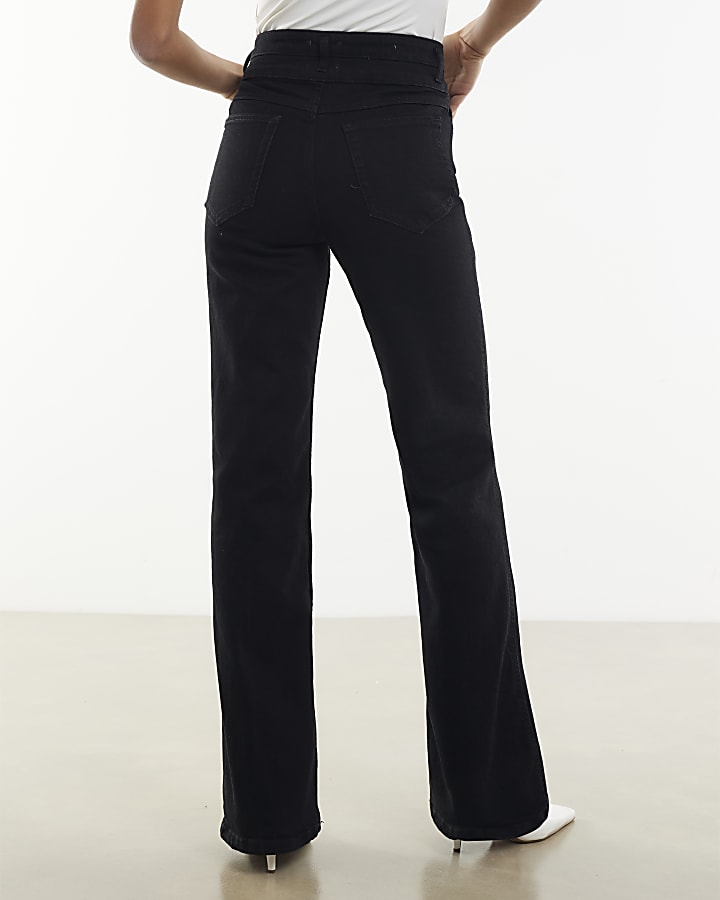 River Island Black High Rise Relaxed Flare Jeans