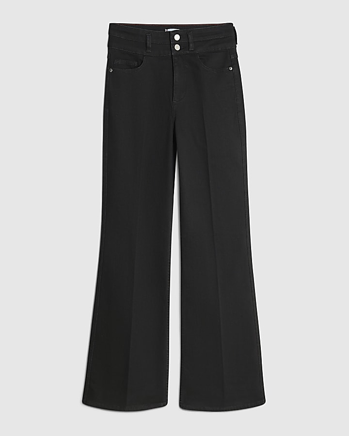 river island Black High Rise Relaxed Flare Jeans