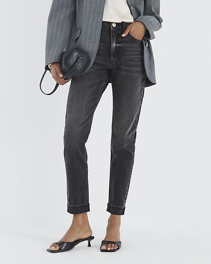 River Island Black High Rise Sculpt Mom Jeans