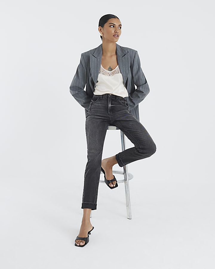 River Island Black High Rise Sculpt Mom Jeans