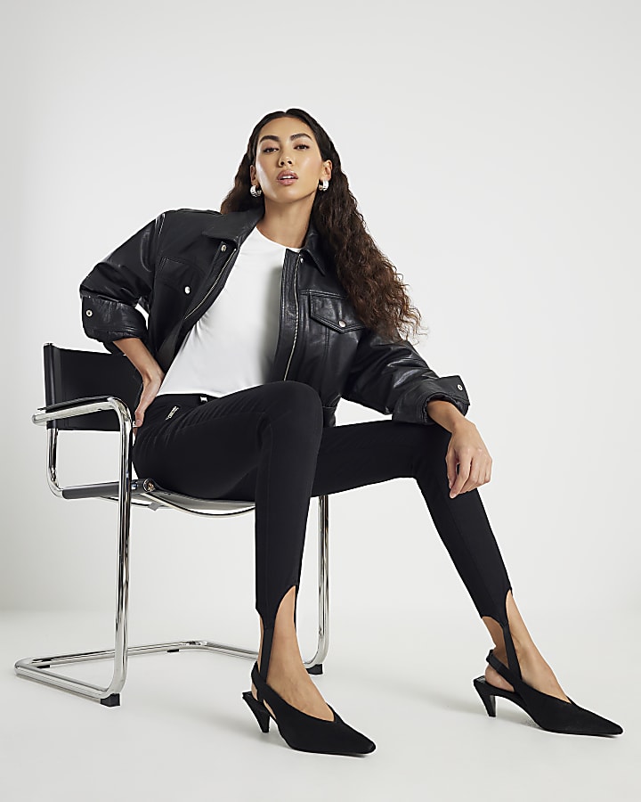 River Island Black High Rise Skinny Stirrup Jeans