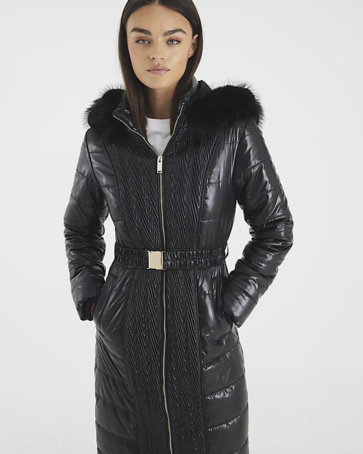 River Island Black High Shine Padded Coat