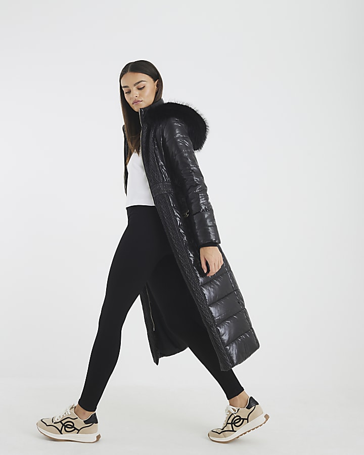 River Island Black High Shine Padded Coat