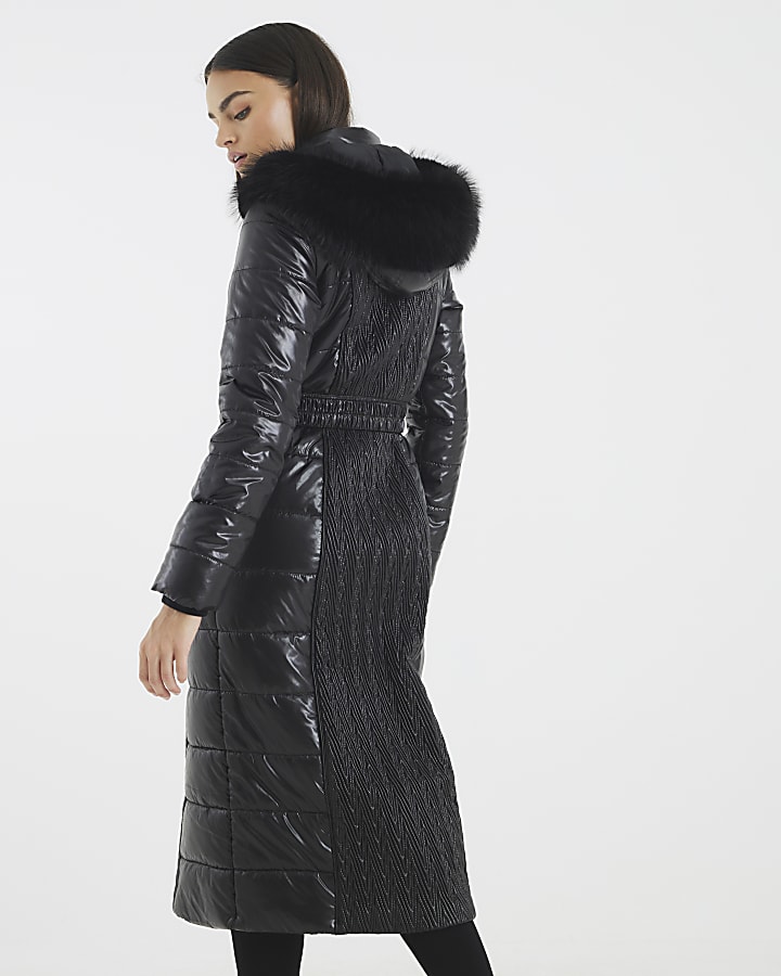 River Island Black High Shine Padded Coat