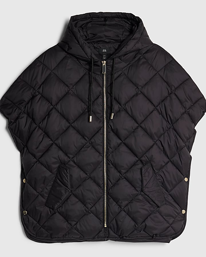 river island Black Hooded Puffer Cape