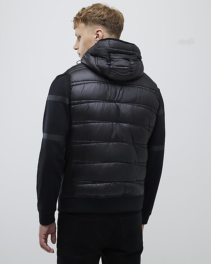 River Island Black Hybrid Hooded Gilet