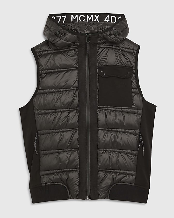 river island Black Hybrid Hooded Gilet