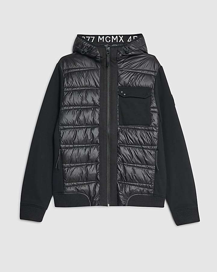 river island Black Hybrid Hooded Jacket