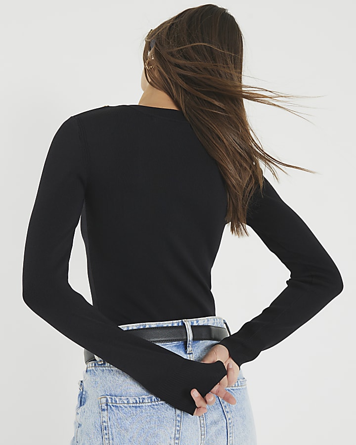 River Island Black Knit Long Sleeve Top