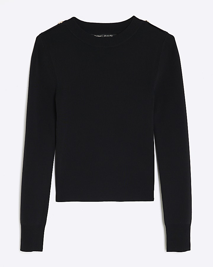 river island Black Knit Long Sleeve Top