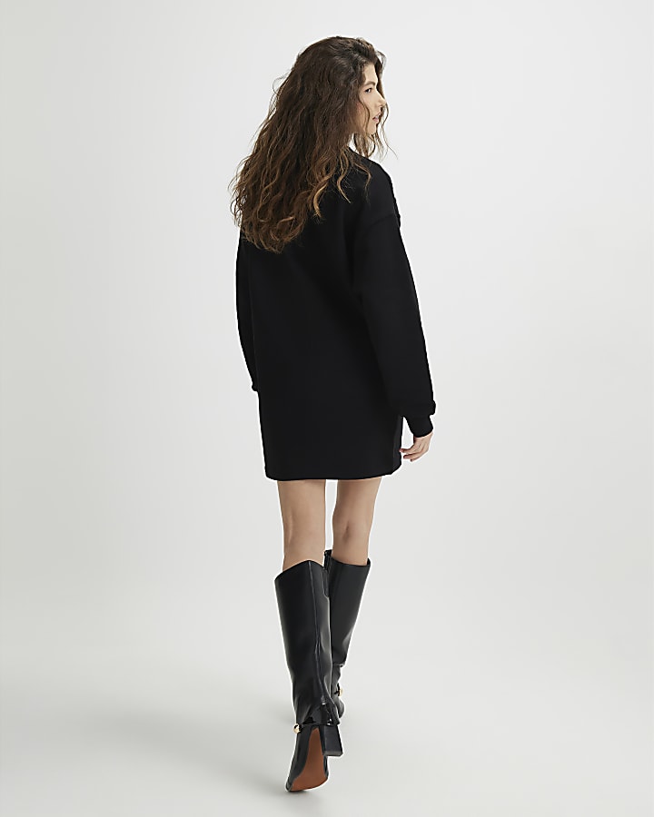 River Island Black Knit Mix Roll Neck Jumper Dress