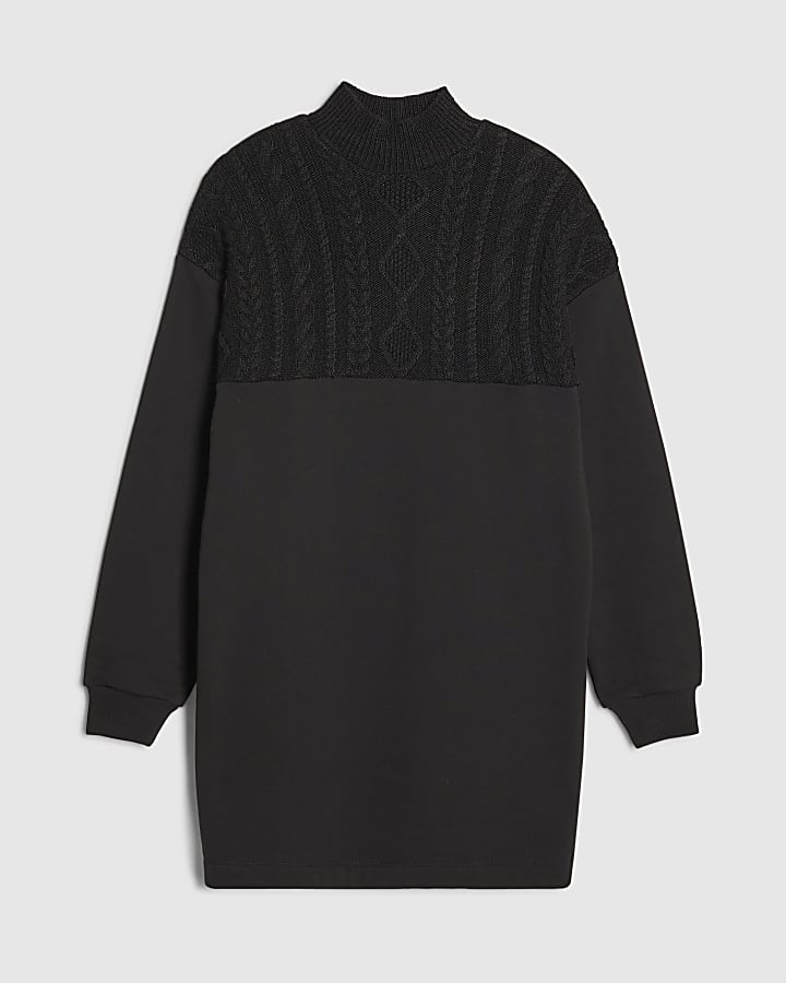 river island Black Knit Mix Roll Neck Jumper Dress