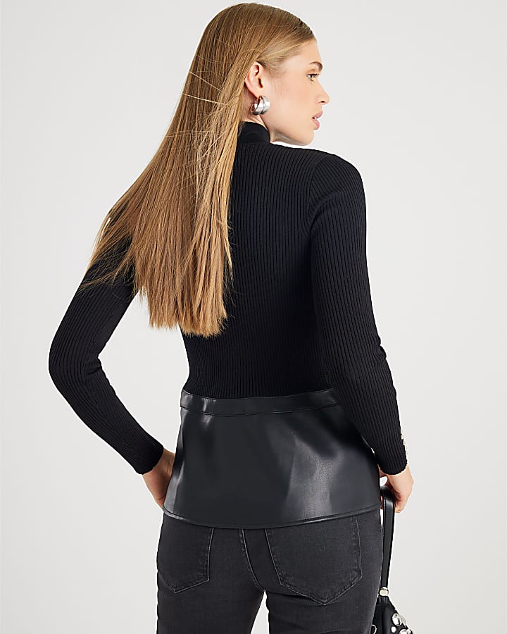 River Island Black Knitted Studded Peplum Hem Top