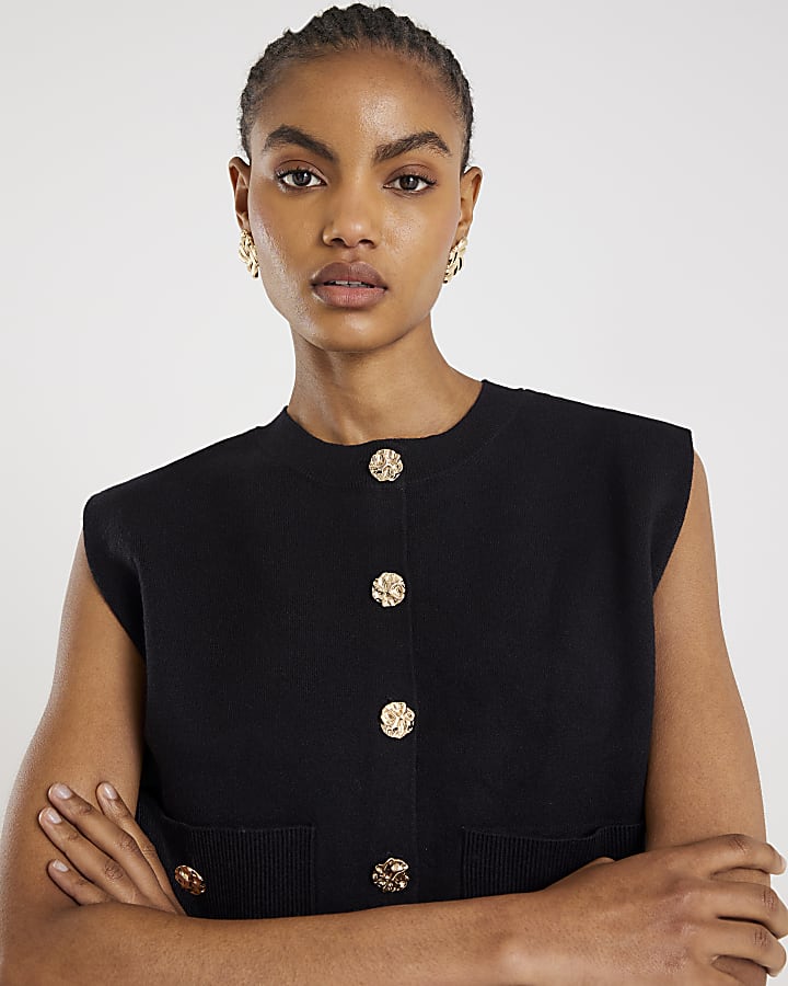 River Island Black Knitted Waistcoat