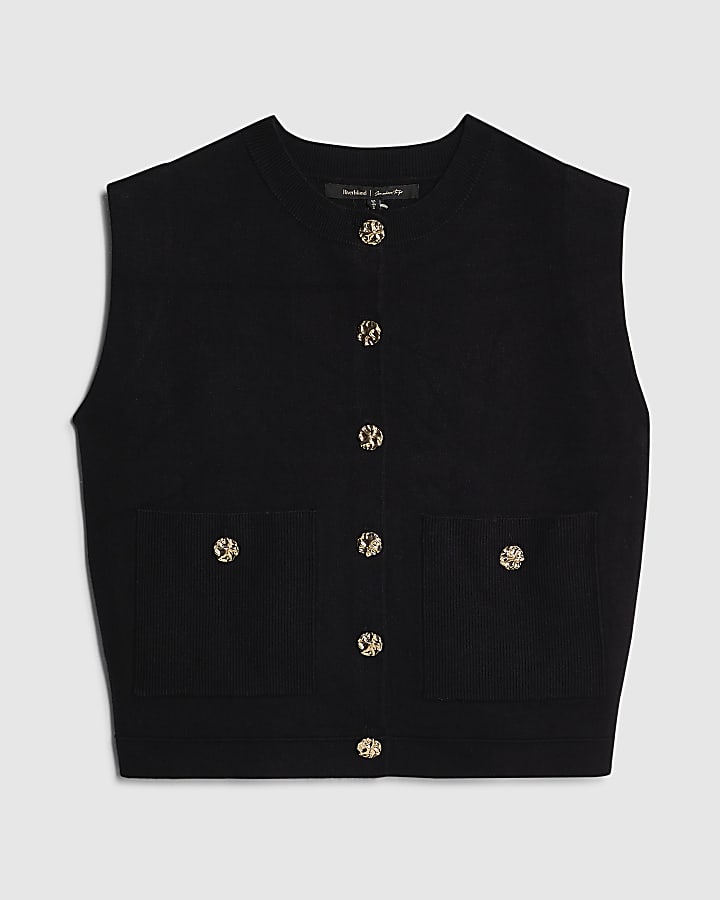 river island Black Knitted Waistcoat