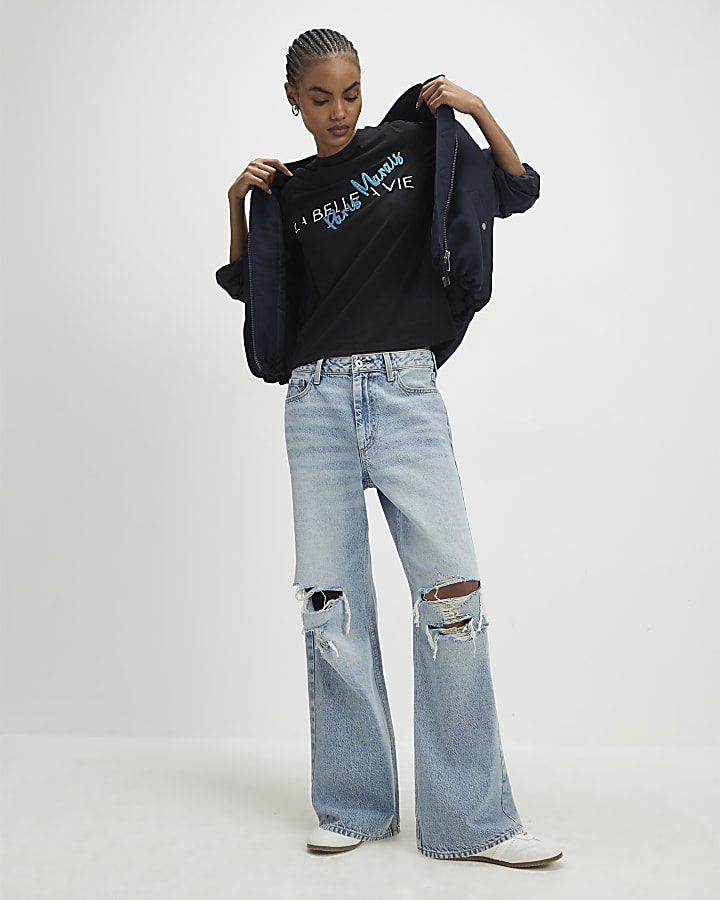 River Island Black La Belle Vie T-shirt