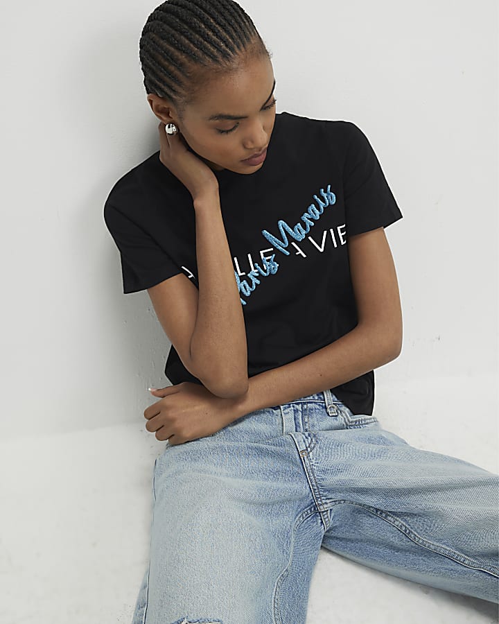River Island Black La Belle Vie T-shirt