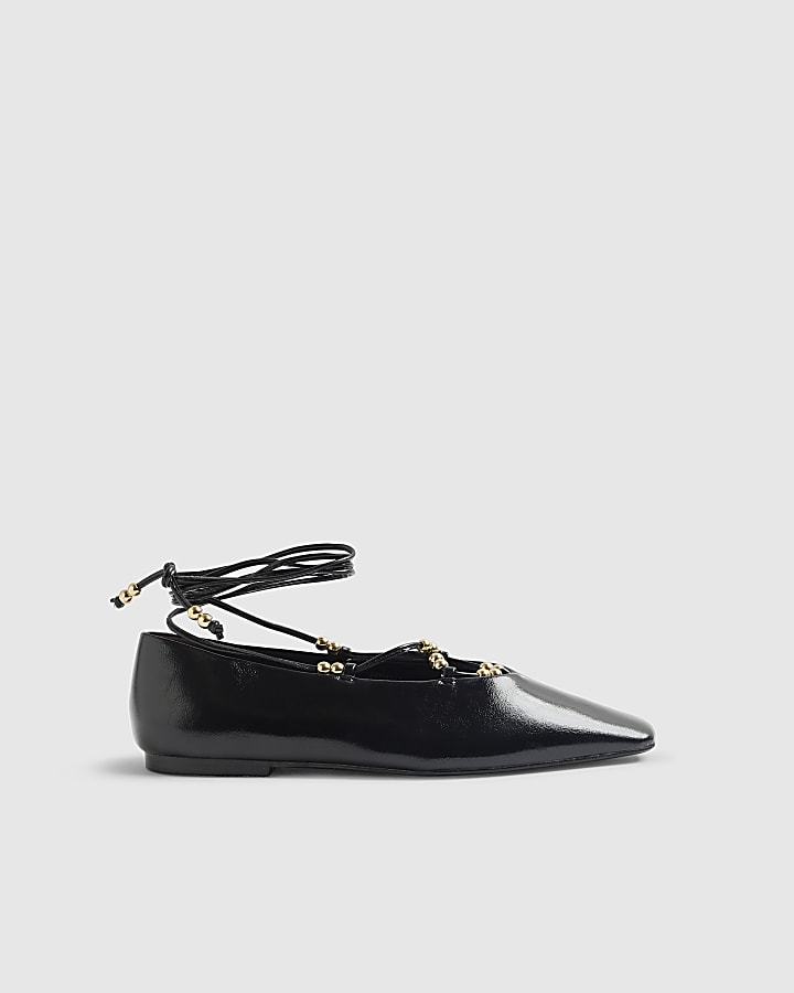 River Island Black Lace Up Ballet Pumps